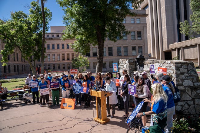 enise G. Link attends a news conference addressing the Arizona Supreme Court's ruling to uphold a 160-year-old near-total abortion ban at the Arizona state Capitol in Phoenix on April 9, 2024.