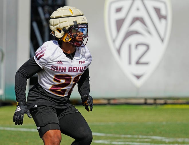 ASU defensive back Cole Martin (21) runs a drill during a spring practice at Kajikawa Practice Fields on April, 24, 2024.