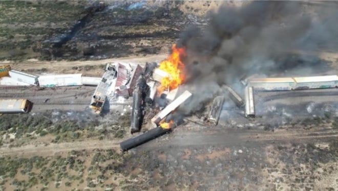 A train derailed near Lupton, Arizona, near the New Mexico border on April 26, 2024.