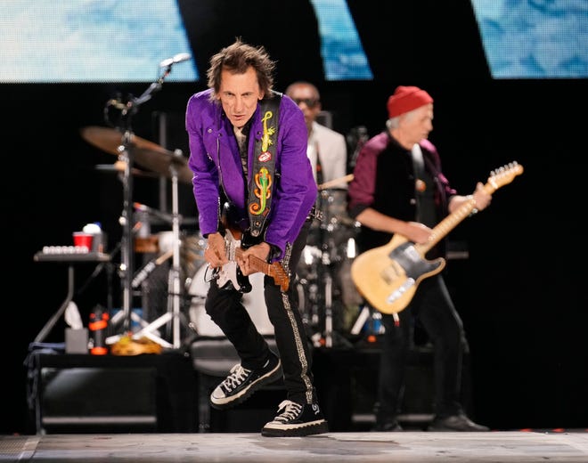 Ronnie Wood and The Rolling Stones perform during their Hackney Diamonds Tour at State Farm Stadium on May 7, 2024, in Glendale, Ariz.