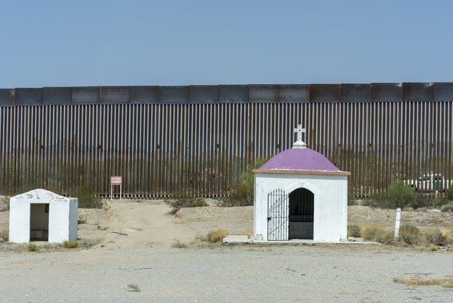 The construction site is seen from the Mexican side of the border.