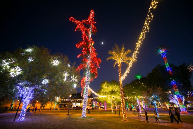 The holiday lights of Glendale Glitters at Murphy Park in downtown Glendale on Nov. 23, 2020.