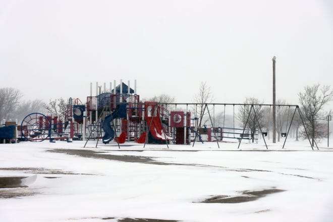 The playground at John Stiff Park lays quiet during an arctic blast on Valentine's Day.